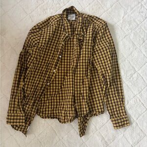 American Eagle Outfitters Yellow and Black Plaid Shirt